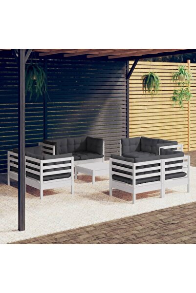 vidaxl Set mobilier de gradina cu perne, 9 piese, antracit, lemn pin