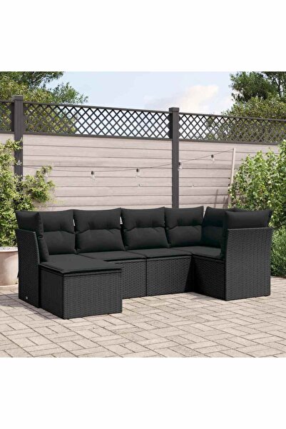 vidaxl Garden furniture set with cushions, 6 pieces, black, polyrattan