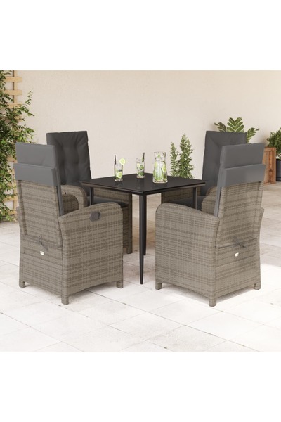 vidaxl Garden furniture set with cushions, 5 pieces, grey, polyrattan