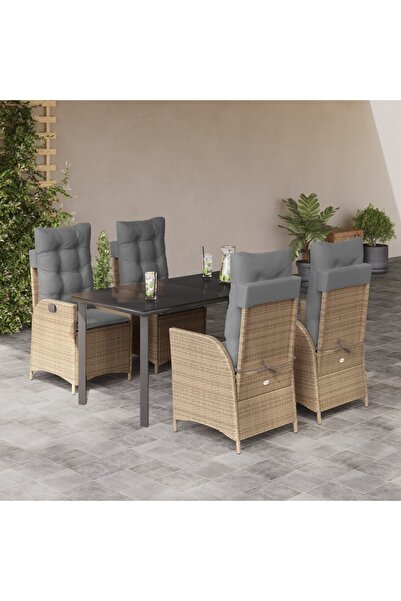 vidaxl Garden furniture set with cushions, 5 pieces, beige, polyrattan