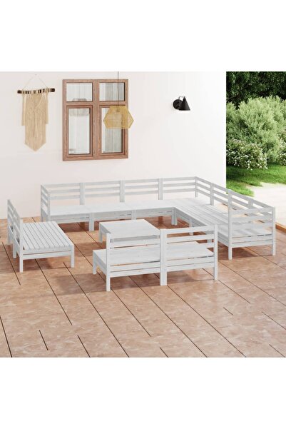 vidaxl Set mobilier de gradina, 12 piese, alb, lemn masiv de pin