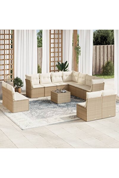 vidaxl Set canapele de gradina cu perne, 12 piese, bej, poliratan