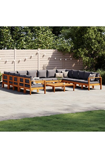 vidaxl Garden sofa set with cushions 10 pieces solid acacia wood