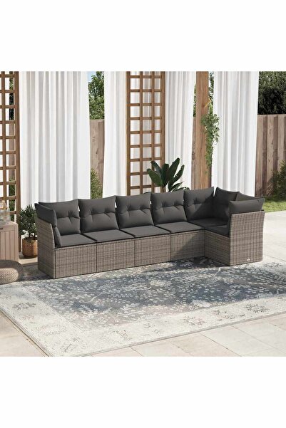 vidaxl Garden furniture set with cushions, 6 pieces, grey, polyrattan