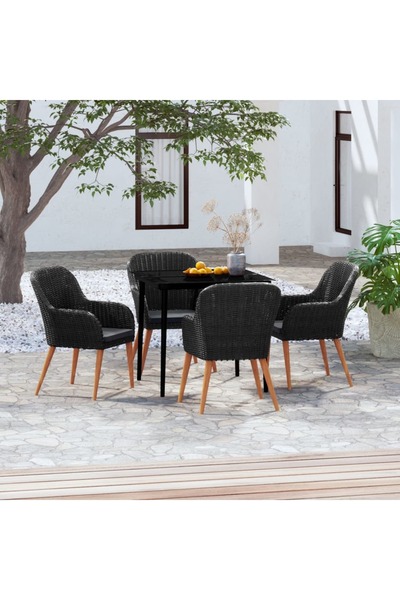 vidaxl Set masa pentru gradina, 5 piese, cu perne, negru