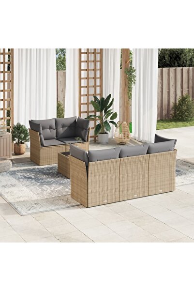vidaxl Set canapele de gradina cu perne, 6 piese, bej, poliratan