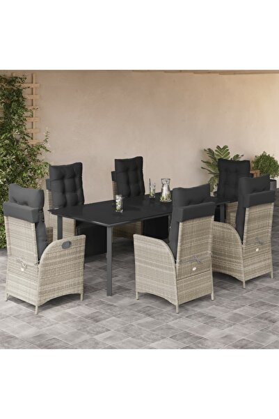 vidaxl Garden furniture set with cushions, 7 pieces, light grey polyrattan