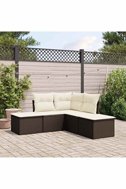 vidaxl Set canapele de gradina cu perne, 5 piese, maro, poliratan