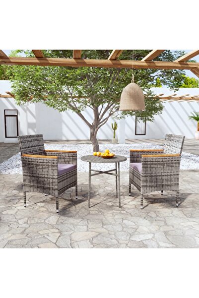 vidaxl Set mobilier de gradina, 3 piese, gri, poliratan