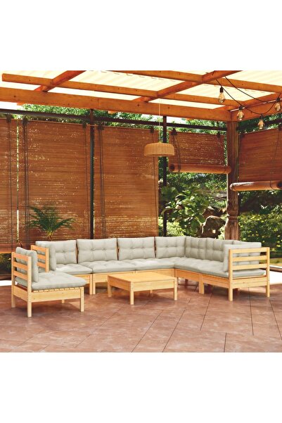 vidaxl Set mobilier de gradina cu perne crem, 8 piese, lemn masiv pin