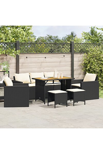vidaxl Garden furniture set with cushions, 6 pieces, black, polyrattan