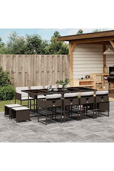 vidaxl Set mobilier de gradina, 13 piese, maro, cu perne, poliratan