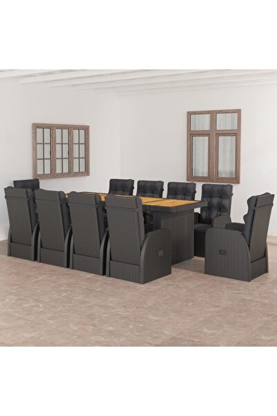 vidaxl Set mobilier de exterior cu perne, 11 piese, negru, poliratan