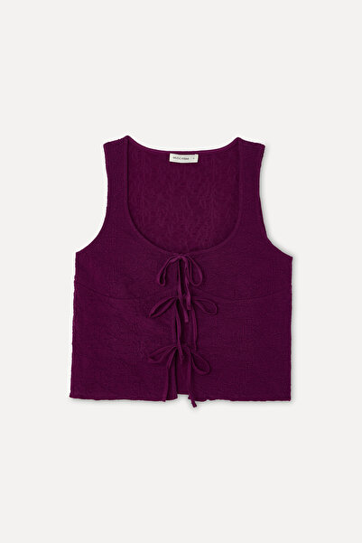 Mudo Kadın Bordo Fitted Bağlamalı Kolsuz Bluz