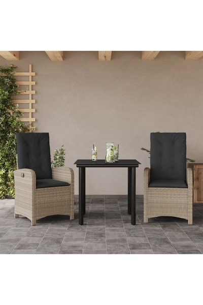 vidaxl Garden furniture set with cushions, 3 pieces, light gray, polyrattan
