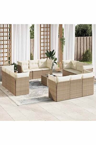 vidaxl Set canapele de gradina, 13 piese, cu perne, bej, poliratan