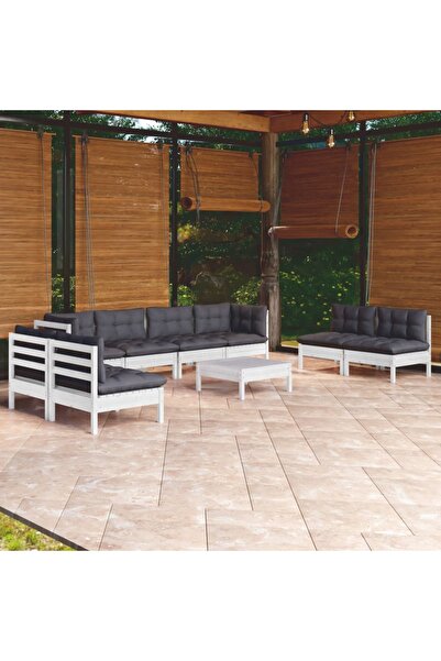 vidaxl Set mobilier de gradina cu perne, 9 piese, lemn masiv de pin