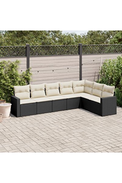 vidaxl Set canapele de gradina cu perne, 7 piese, negru, poliratan