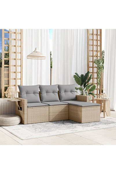 vidaxl Garden sofa set, 4 pieces, with cushions, beige, polyrattan