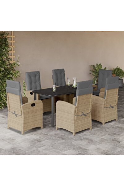 vidaxl Set mobilier pentru gradina, 7 piese, cu perne, bej, poliratan