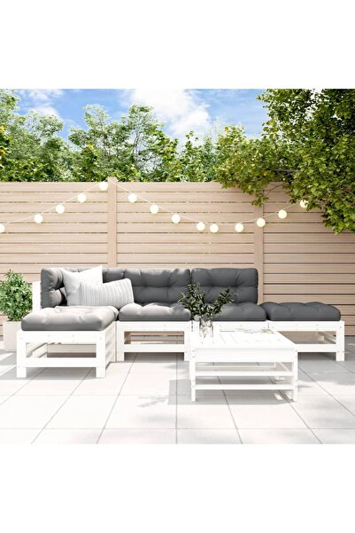 vidaxl Set mobilier de gradina, 6 piese, alb, lemn masiv pin