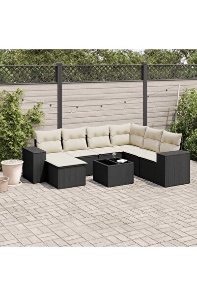 vidaxl Garden furniture set with cushions, 8 pieces, black, polyrattan