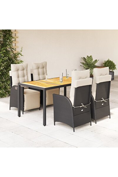 vidaxl Garden furniture set with cushions, 5 pieces, black, polyrattan