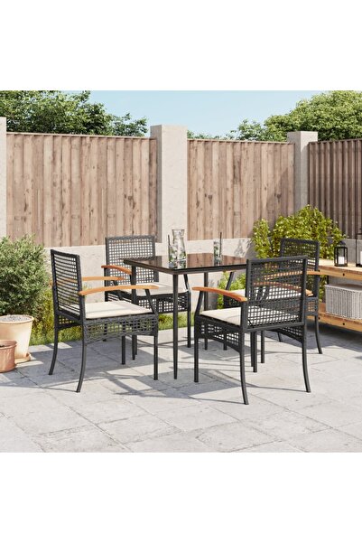 vidaxl Set mobilier de gradina cu perne, 5 piese, negru, poliratan