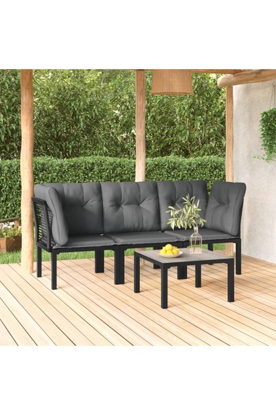 Concept Set mobilier de grădină, 4 piese, negru și gri, poliratan