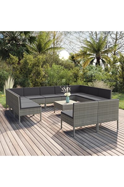 vidaxl Set mobilier de gradina cu perne, 12 piese, gri, poliratan
