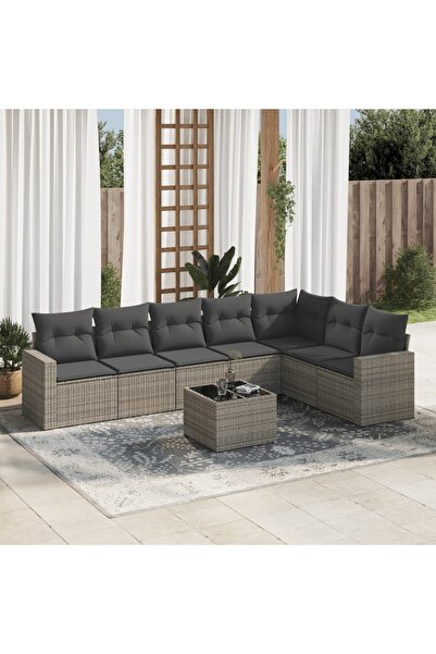 vidaxl Set canapele de gradina cu perne, 8 piese, gri, poliratan