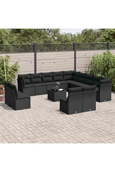vidaxl Set mobilier de gradina cu perne, 14 piese, negru, poliratan