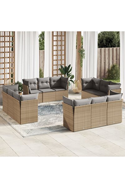 vidaxl Set canapele de gradina cu perne, 12 piese, bej, poliratan