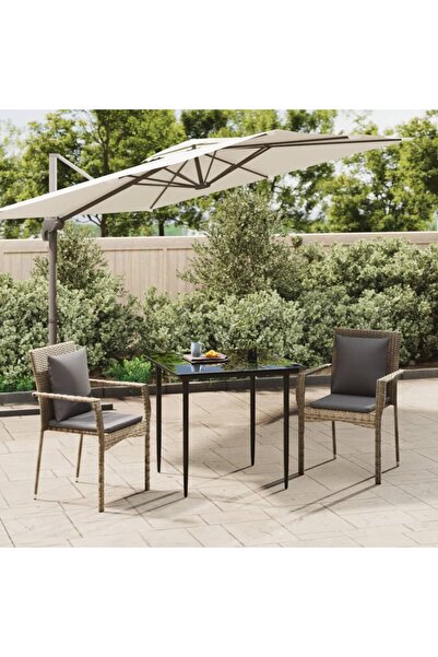 Concept Set mobilier de grădină cu perne, 3 piese, negru/gri, poliratan