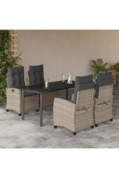 vidaxl Set mobilier de gradina cu perne, 5 piese gri deschis poliratan