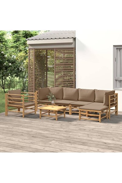 Concept Set mobilier de grădină cu perne gri taupe, 7 piese, bambus