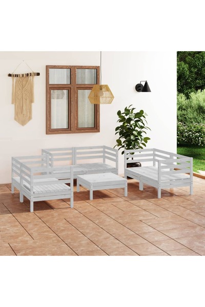 vidaxl Set mobilier de gradina, 7 piese, alb, lemn masiv de pin