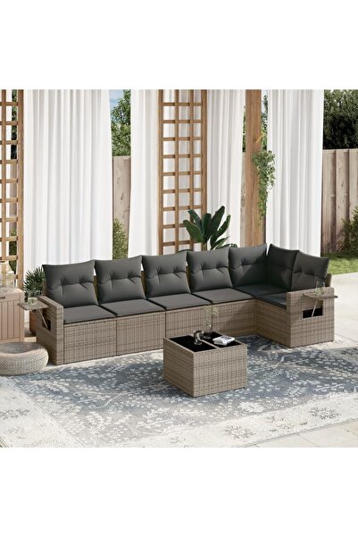 vidaxl Set canapele de gradina, 7 piese, cu perne, gri, poliratan