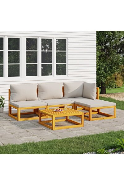 vidaxl Set mobilier gradina, perne gri deschis, 5 piese, lemn masiv