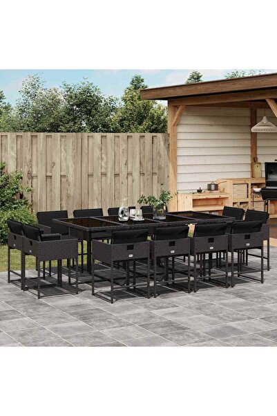 vidaxl Set mobilier de gradina cu perne, 13 piese, negru, poliratan