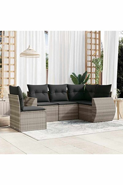 vidaxl Set canapele de gradina cu perne, 5 piese gri deschis poliratan