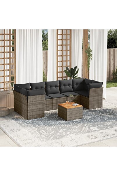 vidaxl Set canapele de gradina cu perne, 8 piese, gri, poliratan