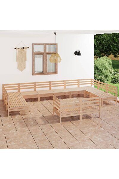 vidaxl Set mobilier de gradina, 12 piese, lemn masiv de pin