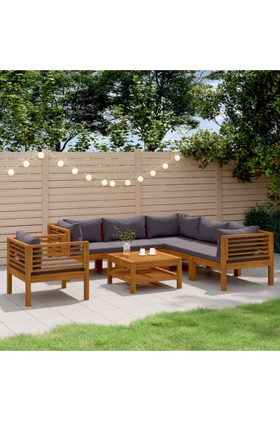 vidaxl Set mobilier gradina cu perne, 7 piese, lemn masiv de acacia