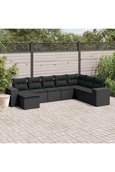 vidaxl Garden furniture set with cushions, 8 pieces, black, polyrattan
