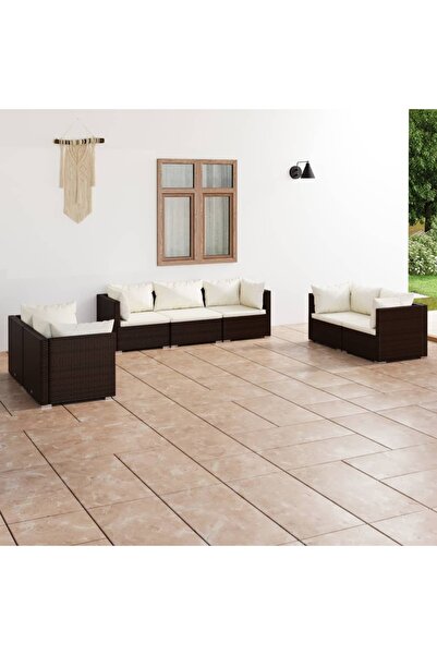 vidaxl Garden furniture set with cushions, 7 pieces, brown, polyrattan