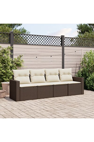vidaxl Garden sofa set, 4 pieces, with cushions, brown polyrattan