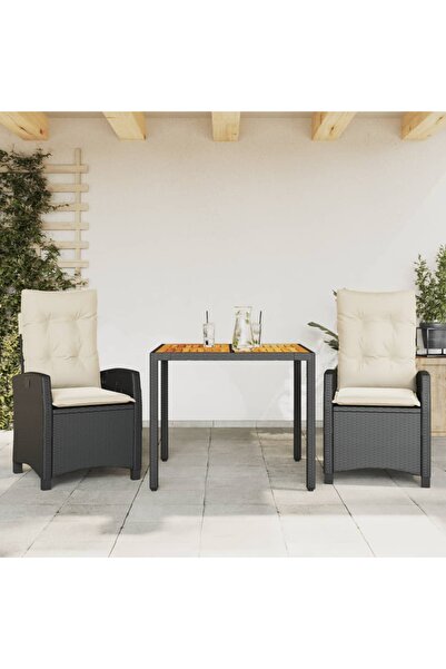 vidaxl Set mobilier de gradina cu perne, 3 piese, negru, poliratan