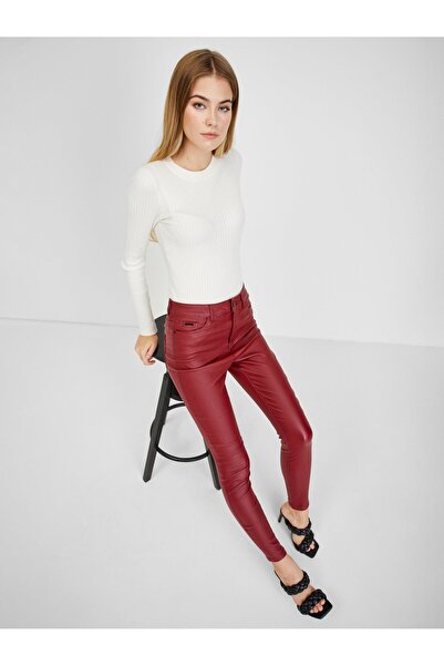 ORSAY Burgundy women's faux leather trousers