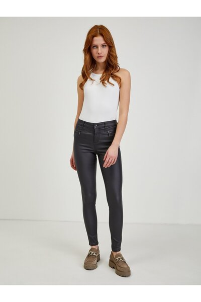 ORSAY Dark grey women's faux leather trousers